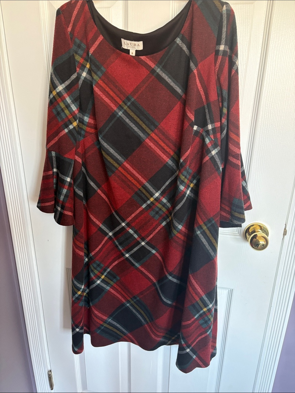 Laura Red Plaid Bell-Sleeve Tunic